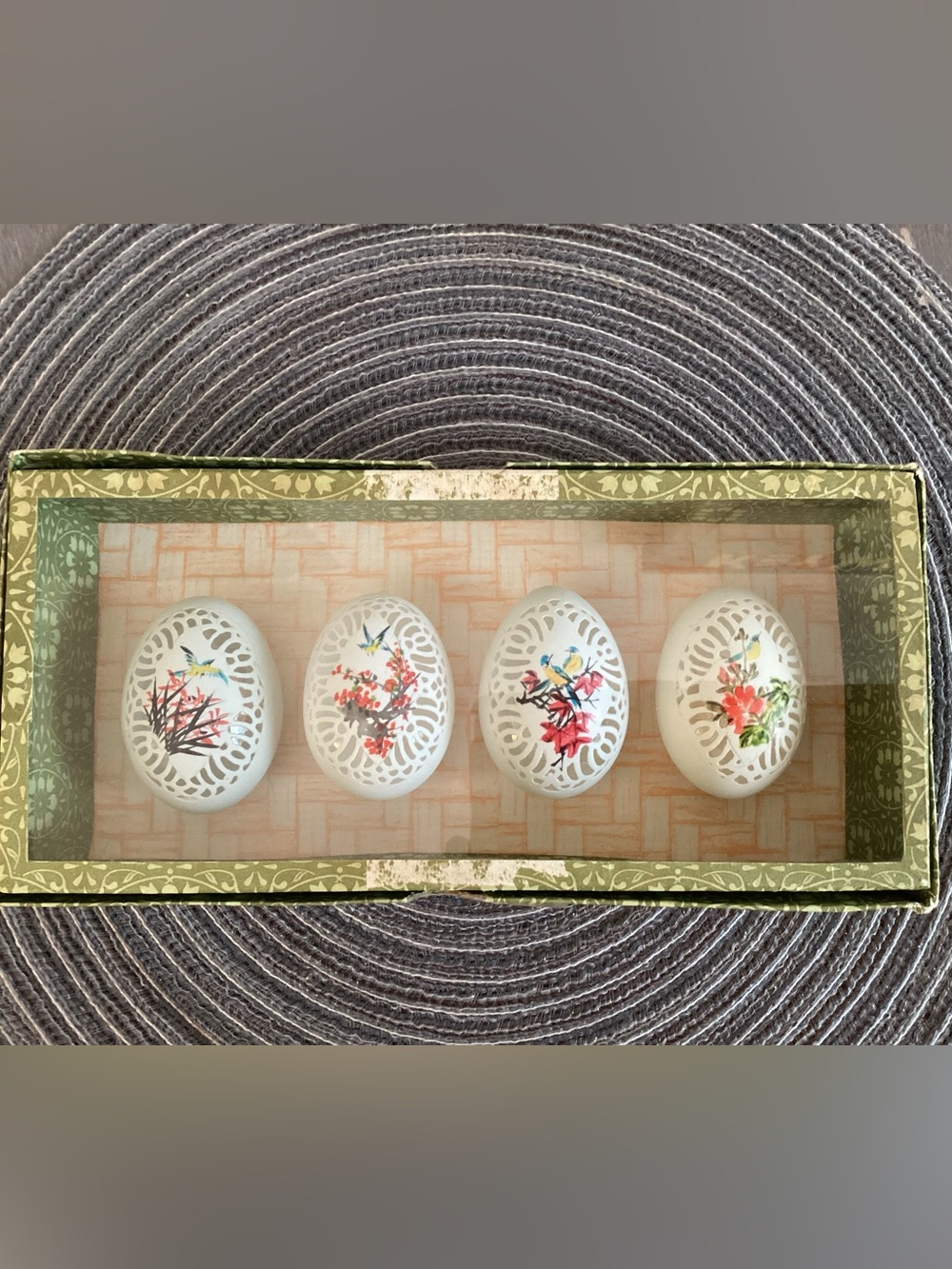 Vintage Oriental Hand Painted Eggs 4 Floral Design In Case - IEC